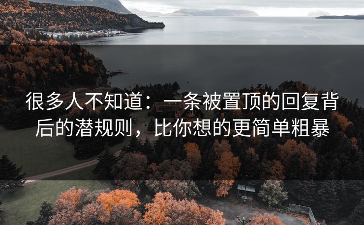 很多人不知道:一条被置顶的回复背后的潜规则,比你想的更简单粗暴 很多人不知道:一条被置顶的回复背后的潜规则,比你想的更简单粗暴